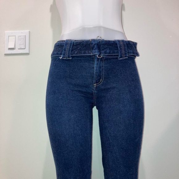 Vintage 90s y2k Z. Cavaricci Dark Blue Flare Jeans attached belt - Picture 4 of 8